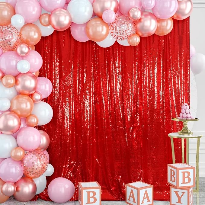 Juya Delight Red Sequin Backdrop Curtain,Red Shimmer Wall Backdrop,Glitter Backdrop Curtain for Party Birthday Decoration by JuyaDelight