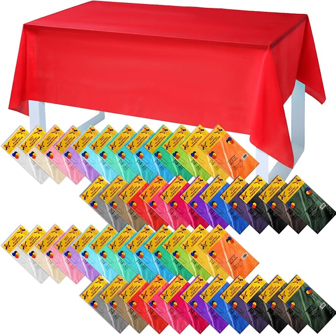 Newwiee 46 Pack Colorful Plastic Tablecloths Bulk 54" x 72" | Disposable Rainbow Table Cloths for Rectangle Tables Waterproof Neon Table Covers for Fiesta Birthday Party Decoration by Newwiee