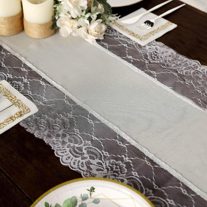 Efavormart 16"x108" Ivory Faux Burlap Jute Lace Table Runner Boho Chic Rustic Decor - Image 5