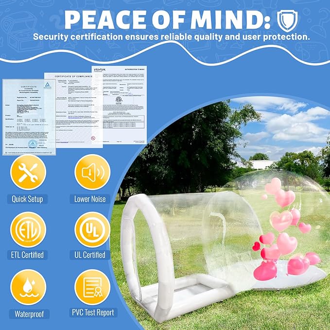 10FT Inflatable Bubble House, PVC Inflatable Balloon House for Kids and Adults with 100 Balloons Clear Bubble House Dome Inflatable with Blower& Pump for Birthday Outdoor Backyard Wedding Party Rental