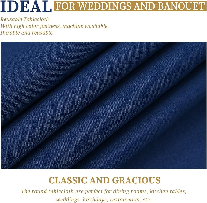 Showgeous 90 Inch Navy Blue Round Tablecloths, Polyester Table Covers | 6 pack Tablecloths for Round Tables Washable polyester Table Cloth Decorative Fabric for Dining Wedding Party Banquet Buffet - Image 5