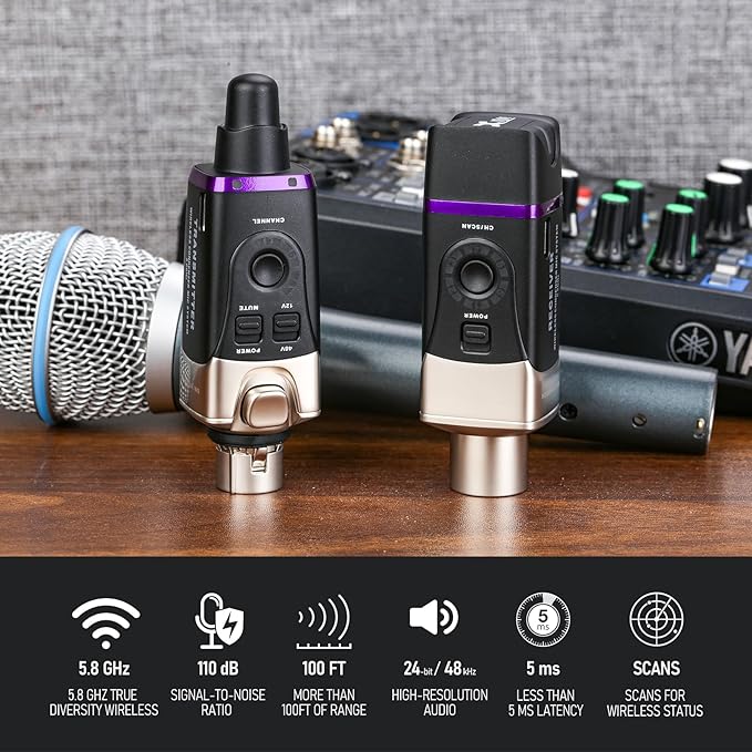 Xvive U35C Wireless Microphone System 5.8GHz Wireless XLR Transmitter and Receiver for Condenser Microphone, Audio Mixer, PA System, Channel Scan Mode