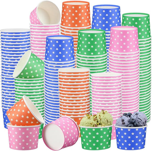Honeydak 150 ml/ 5 oz Ice Cream Cups for Party Small Ice Cream Cups Disposable Treat Paper Dessert Snacks Sundae Container Wedding Birthday Party Supplies(Colorful Stars,400 Pack) by Honeydak