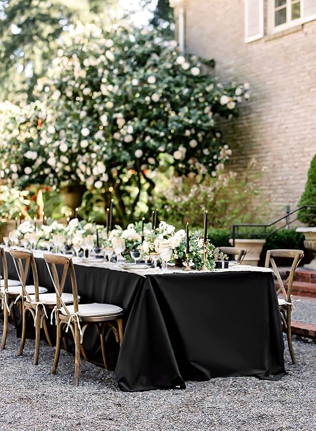 fani 6 Packs Black Tablecloth - 90 x 156 Inch for 8Ft Tables | Washable Polyester Fabric, Stain Wrinkle Resistant Rectangle Table Cloth for Wedding Banquets Parties Buffet Dining - Image 5