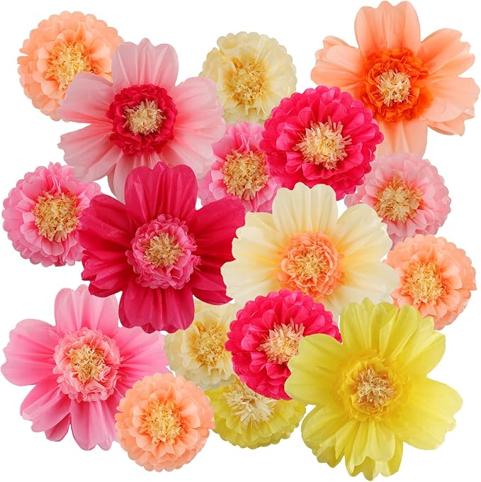 Crowye 24 Pcs Large Tissue Paper Flower Decor,10'' 20'',Fresh Color | Giant Craft Crepe Paper Flower, Colorful, for Wall Decorations Backdrop Mexican Wedding Birthday Carnival School Party by Crowye