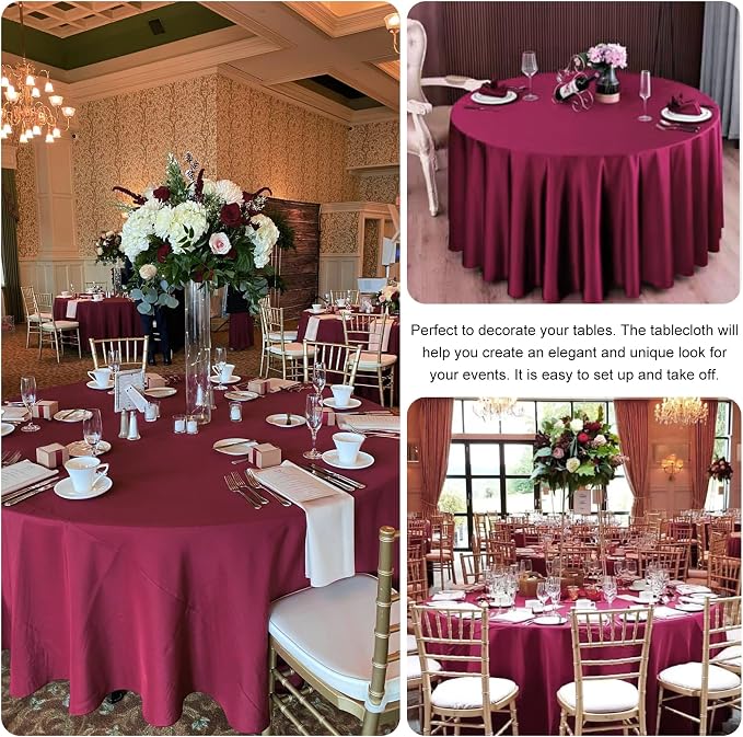 4 Pack Round Tablecloth 90 Inch Polyester Washable Fabric Table Covers for Wedding Dining Table Buffet Parties Banquet Decoration（Burgundy） - Image 5