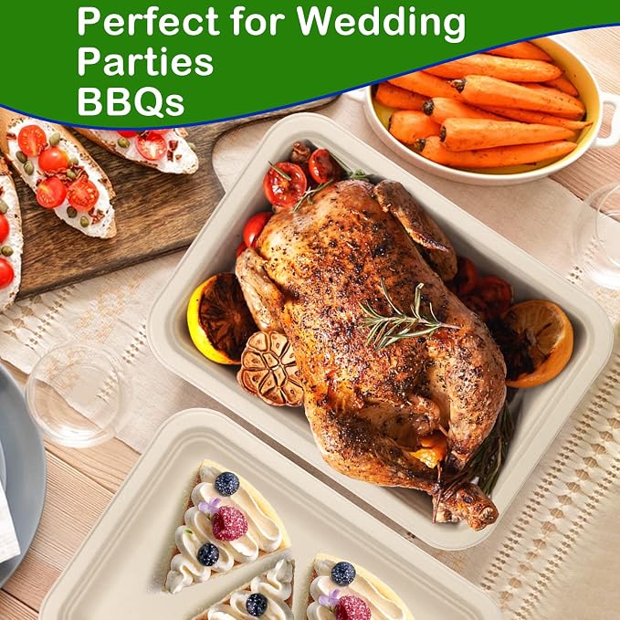 14 inch Large Paper Plates, 50 Pack Disposable Trays, 100% Compostable Paper Plates Heavy Duty, Eco Friendly Disposable Plates, Brown Paper Plates Dinner for Party BBQ Picnic | Heavy Duty Compostable Plates for Party Picnic Outdoor, Eco Friendly Dispos... - Image 5