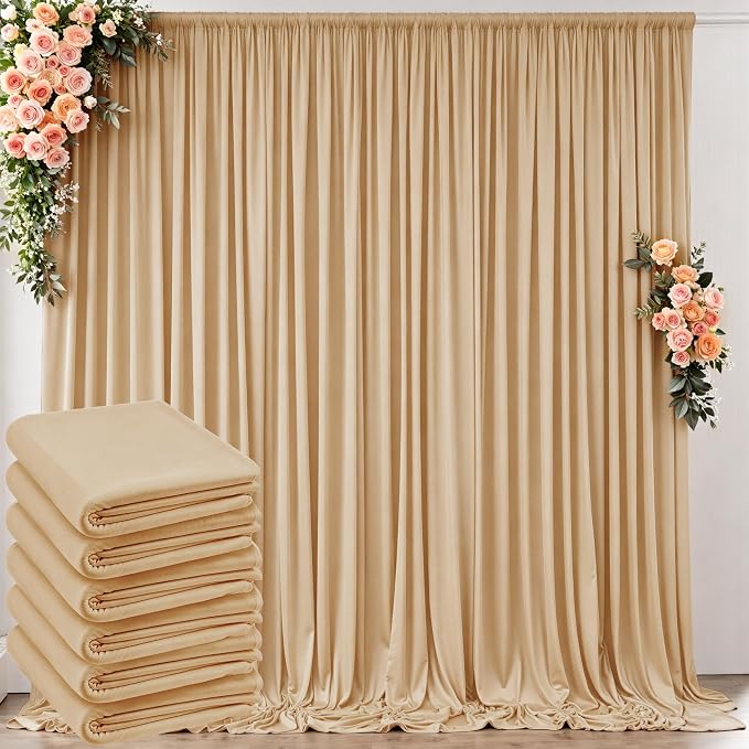 30 ft x 10 ft Wrinkle Free Champagne Backdrop Curtain for Parties, 6 Panels 10ft Polyester Champagne Photo Backdrop Drapes for Graduation Birthday Wedding Party Stage Curtains by Outpain