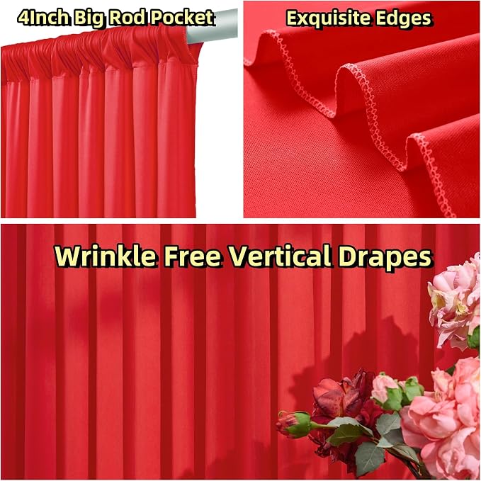 Outpain 20 ft x 8 ft Red Backdrop Curtain Panels, 4 Panels 5 ft x 8 ft Wrinkle Free Polyester Photography Backdrop Drapes, Wedding Party Home Decoration Supplies - Image 3