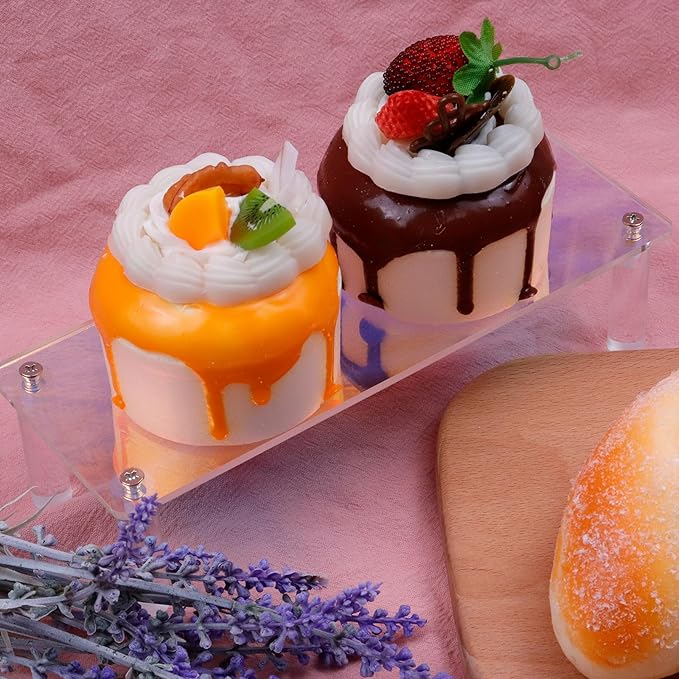 MY MIRONEY 2PCS Acrylic Display Stand Iridescent Display Shelf Figurines Organizer Cupcakes Holder for Cake Food Desserts Figurines Collectibles Perfume Jewelry Makeup(7.87" x 2.95" x 1.97")