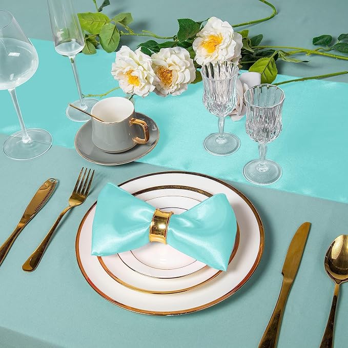 SI Pack of 10 Wedding 12 x 108 inch Satin Table Runner for Wedding, Decorations for Graduations, Engagements, Birthday Parties, Banquets, Runners fit Rectangle, Round Table - Aqua - Image 5