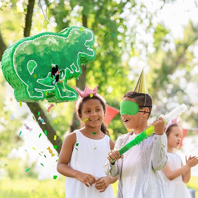 WERNNSAI Dinosaur Piñata - Watercolor Green Dinosaur Piñata Birthday Piñata with Stick and Blindfold for Kids Birthday Party Game Classroom Activity Dinosaur Themed Party Decor 16.9’’ x 12.9’’ x 3.1”