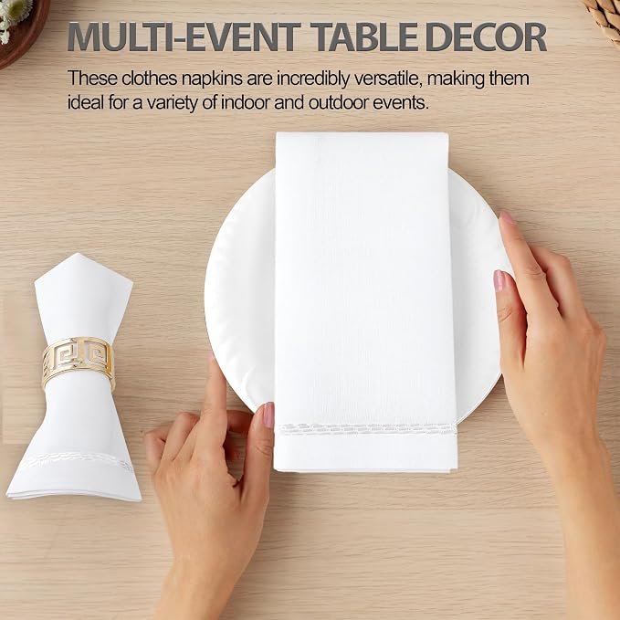Majestic Giftware Polyester Napkins - NPK2-WT | Set of 12 (20" x 20") White Design Dinner Napkins Cloth | Linen Look Washable Cloth Napkins Set for Weddings, Banquets, or Restaurants - Image 2