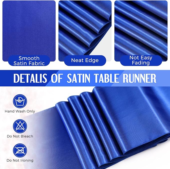 8 Pack Black and Blue Tablecloths and Satin Runners Set | 54x108 Inch Disposable Tablecloth and 12x108 Inch Satin Runners for Wedding Birthday Party Baby Shower Christmas New Year - Image 4