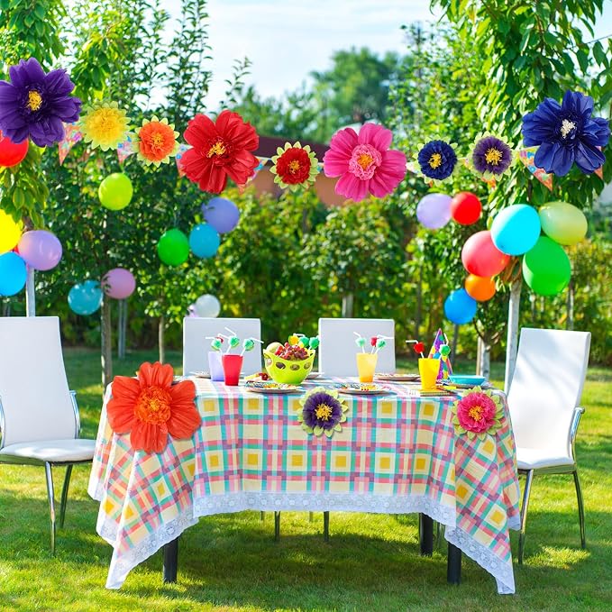 TaoBary Giant Tissue Paper Flowers, 20",10", Dark Colors, 12 Pcs | Complete 2 Size Set, Pre-folded for Easy Shaping, Mexican Paper Pom Poms, Lightweight for Fiesta and Birthday Wall Decor - Image 5