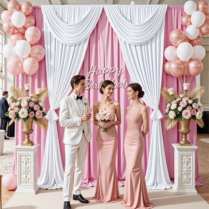 40x10ft Baby Pink Backdrop Curtains for Parties, 8 Panels 5x10ft Wrinkle-Free Polyester Background Curtains for Wedding, Birthday, Baby Shower,Graduation, Decorations - Image 7