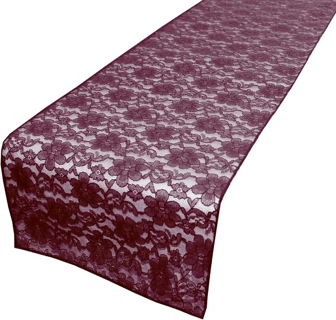 Zen Creative Designs 10 Pack Floral Lace Table Runner Sheer Lace Event Party Wedding Table Decor (12" by 60", Burgundy) by ZenCreativeDesigns