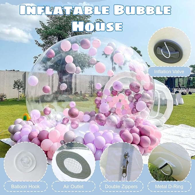 10FT Inflatable Bubble House Dome for Adults,TPU Clear Commercial Inflatable Bubble House Tent with Tunnel, Bubble Balloon House with 680W Air Blower, 600W Air Pump Inflatable Dome for Party