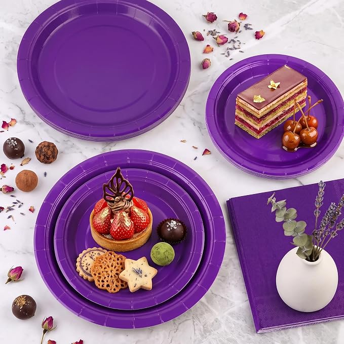Purple Paper Plates Party Supplies,350pcs Purple Plates and Cups and Napkins Set for Mardi Gras Birthday Decorations for Women Srve 50 - Image 4