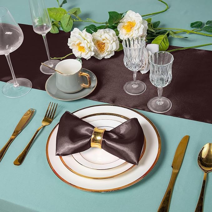 SI Pack of 10 Wedding 12 x 108 inch Satin Table Runner for Wedding, Decorations for Graduations, Engagements, Birthday Parties, Banquets, Runners fit Rectangle, Round Table - Coffee - Image 5