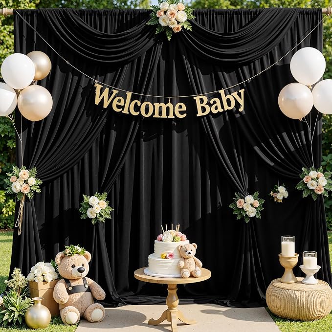 40x10ft Black Backdrop Curtains for Parties, 8 Panels 5x10ft Wrinkle-Free Polyester Background Curtains for Wedding, Birthday, Baby Shower,Graduation, Decorations - Image 2