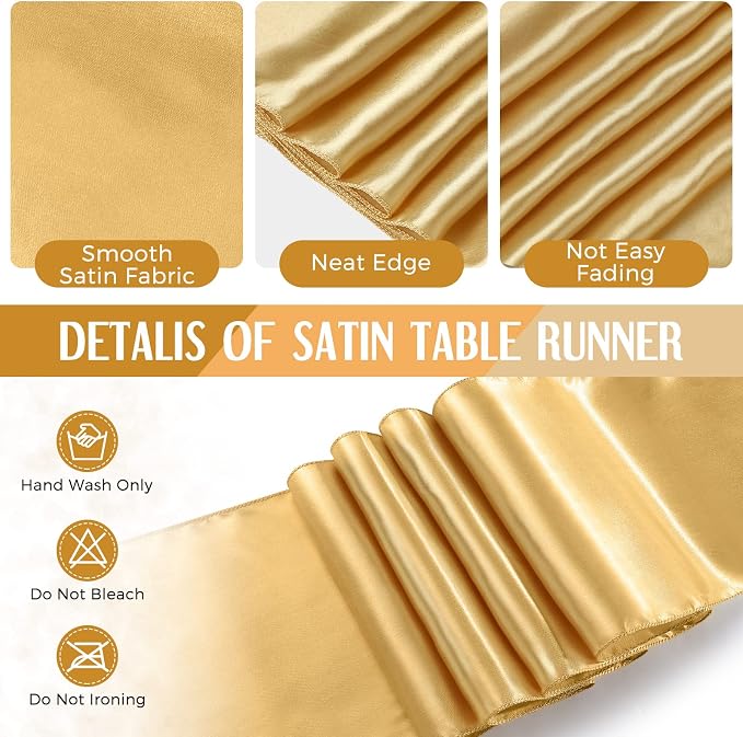 8 Pack New Year Black and Gold Disposable Plastic Tablecloths and Satin Table Runner Set, 54 x 108 Inch Tablecloth, 12 x 108 Inch Table Runners for Wedding Graduation Birthday Baby Shower - Image 4