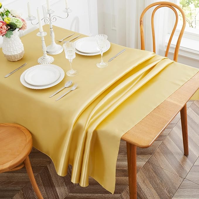 1 Pack Gold Satin Tablecloth, 58 x 102 Inches Rectangle Table Cover,Smooth Fabric Gold Satin Table Cloths,Luxury Silk Tablecloth for Party Wedding Dining Banquet