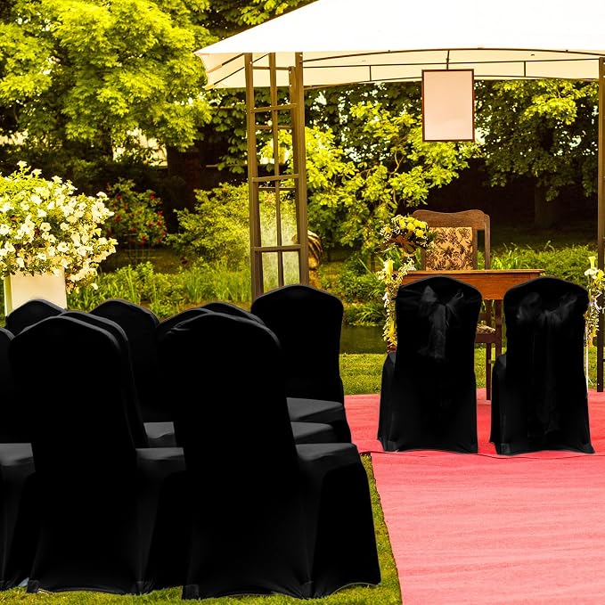Tudomro 50 Pcs Spandex Stretch Chair Covers for Wedding Banquet,Black - Image 5