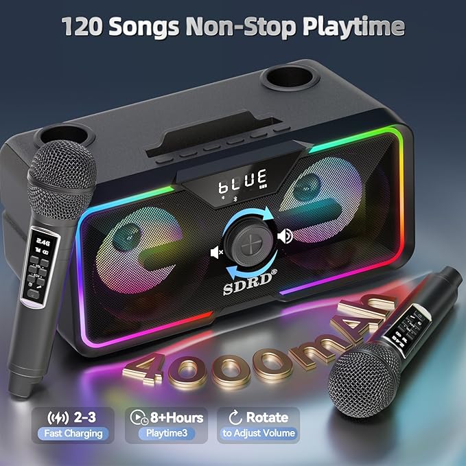215 Bluetooth Karaoke Machine for Adult Kid with Storage and Charging Station, Powerful Karaoke System, 12H Playtime, Rechargeable Wirless Microphone, Support USB/AUX Indoor Outdoor