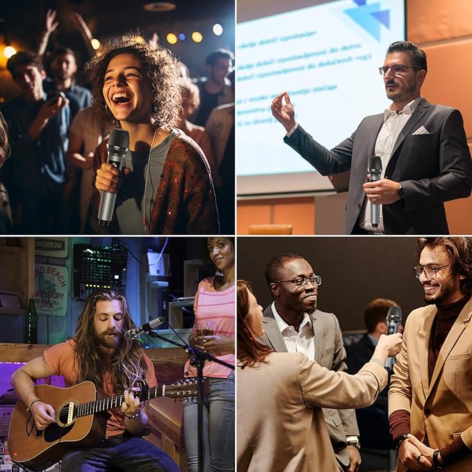 JYX Wireless Microphone, Professional UHF Metal Handheld Dynamic Mic System with Rechargeable Receiver 1/4''(6.35mm) Plug for Amplifier, PA System, Karaoke Singing, Wedding, Party, Speech, Class