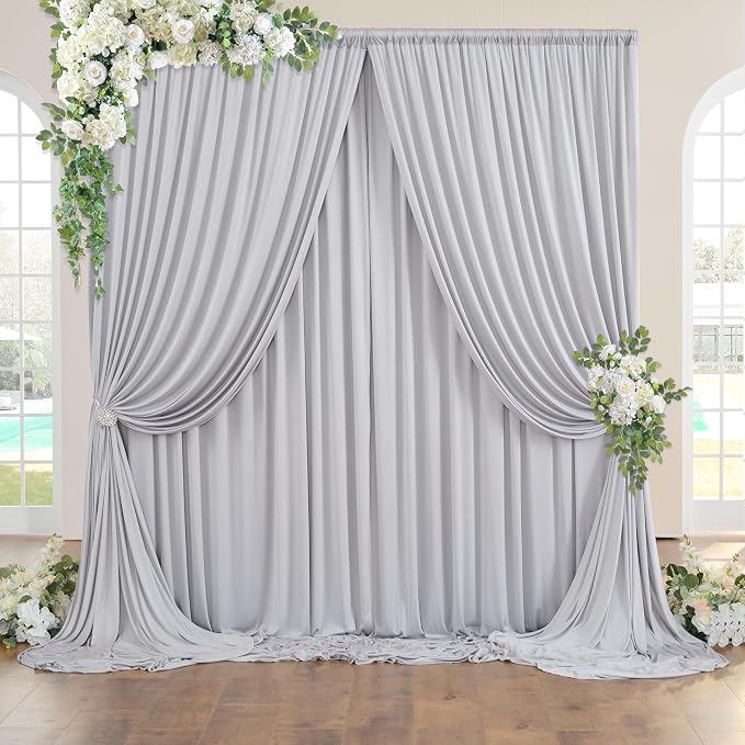 40ft×10ft Sliver Grey Wrinkle Free Backdrop Curtains for Parties, 8 Panels 5×10ft Thick&Silky Polyester Sliver Photo Backdrop Drapes Curtains for Birthday Party Baby Shower Wedding Photography - Image 2