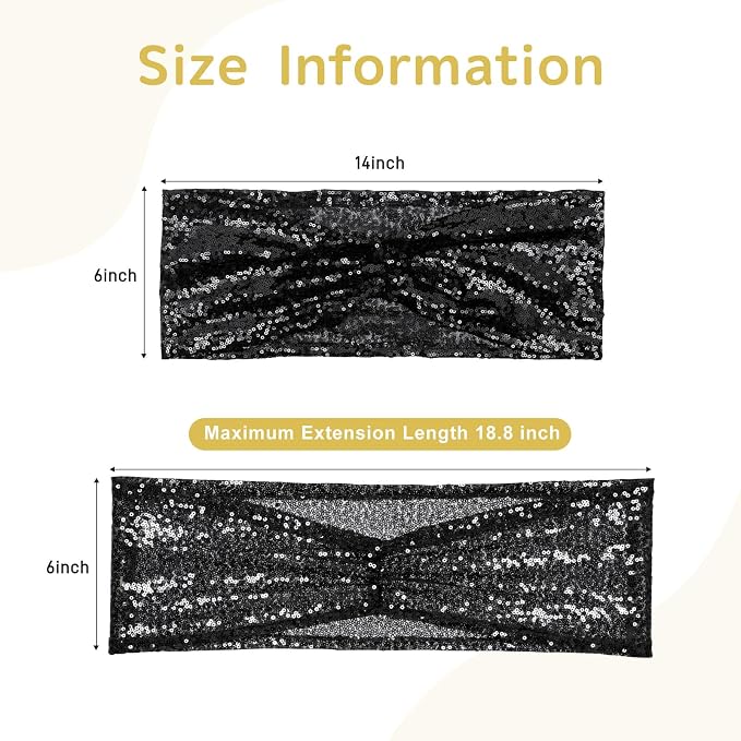 SquarePie Pack of 10 Sequin Chair Sashes Glitter Black Bows Bands for Wedding Banquet Party Decor - Image 3