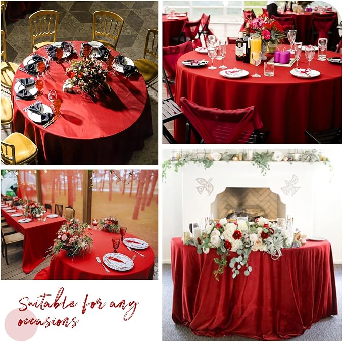 10 Packs Premium Round Tablecloth 120 Inch Red Polyester Table Cloth Bulk Washable Polyester Fabric Tablecloths Table Cover for Wedding Party Banquet Buffet Table Holiday Dinner (Red, 120 Inch) - Image 4