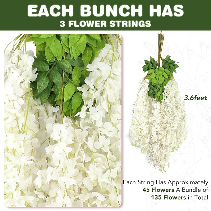Alotiki Wisteria Hanging Flowers,36 Pack Fake Hanging Flowers,Wisteria Artificiales Garland for Home Wedding Arch Floral Party Garden Ceremony Outdoor Decor,3.6 Feet Long(36,White) - Image 2