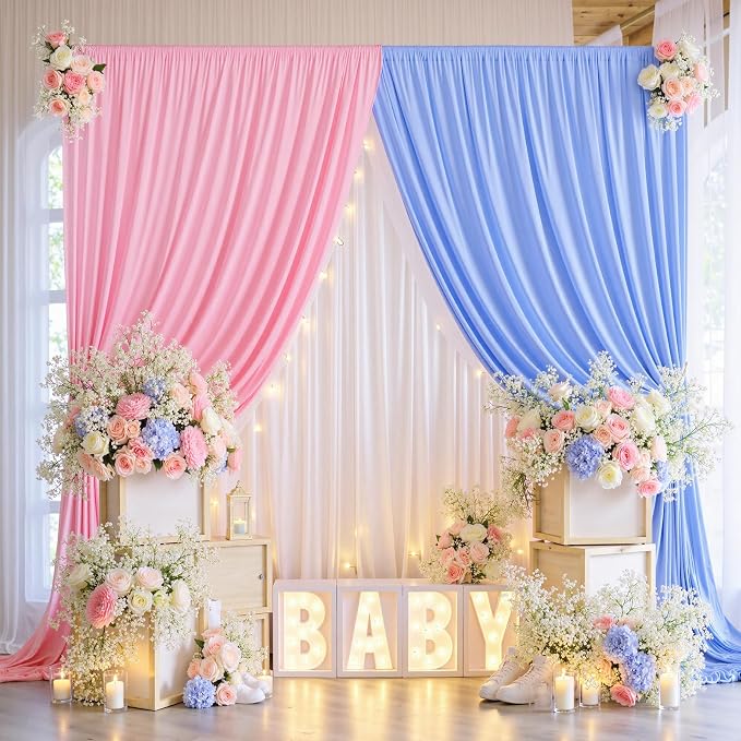 20ft x 8ft Wrinkle Free Pink Backdrop Curtain for Parties, 4 Panels 5×8ft Silky Polyester Light Pink Photo Backdrop Drapes Back Drop Cloth for Girl Party Birthday Wedding Gender Reveal Photography - Image 3
