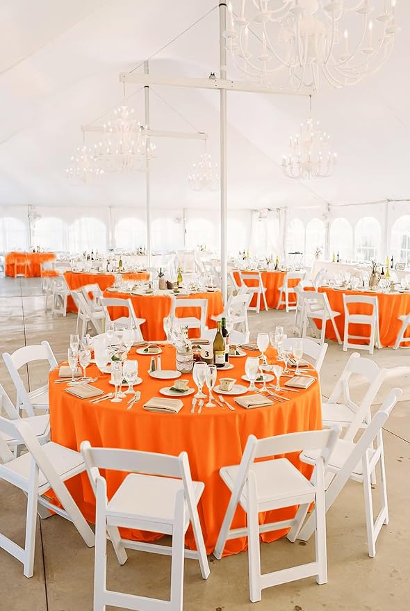 fani 8 Packs Orange Round Tablecloth - 120 Inch, Polyester | Table Cloth for Round Tables, Washable Fabric, TableCovers for Wedding, Party, Banquet, Dining Tables, Camping - Image 5
