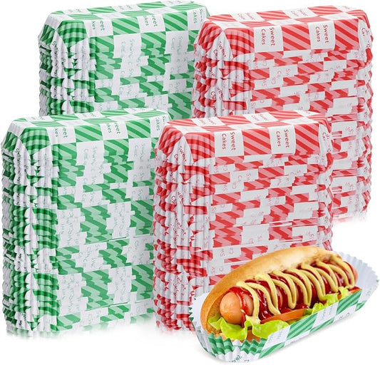 Yinkin 300 Pcs Paper Hot Dog Trays Food Trays 6 Inch,Green Red,Checkered | Checkered Boats for Concession Stands Disposable Hot Dog Holder Halloween Christmas Party Carnival Supplies Serving Holders by Yinkin