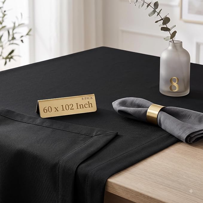 uGeo Black Tablecloths 8 Pack - 60 x 102 Inch Polyester Rectangular Tablecloth - Wrinkle Resistant & Washable Fabric Table Cover for 6 Foot Tables, Weddings, Parties, Dining, Buffets - Image 3