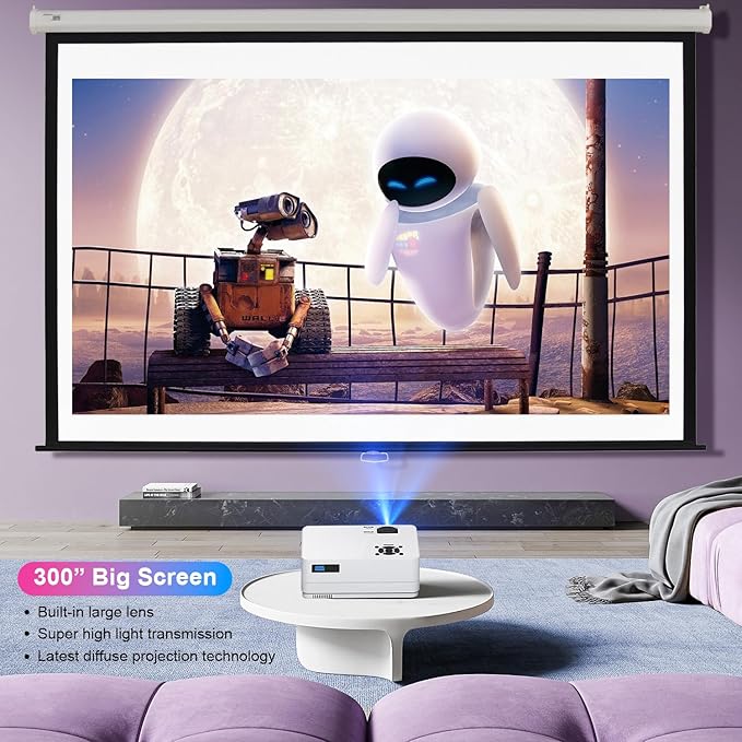 Native 1080P 5G WiFi Bluetooth Projector, CEBORY 15000LM Full HD Movie Projector (Carrying Bag Included), 300" Display 4k Portable Outdoor projector, Home Theater for Phone/Laptop/TV Stick/Game, White