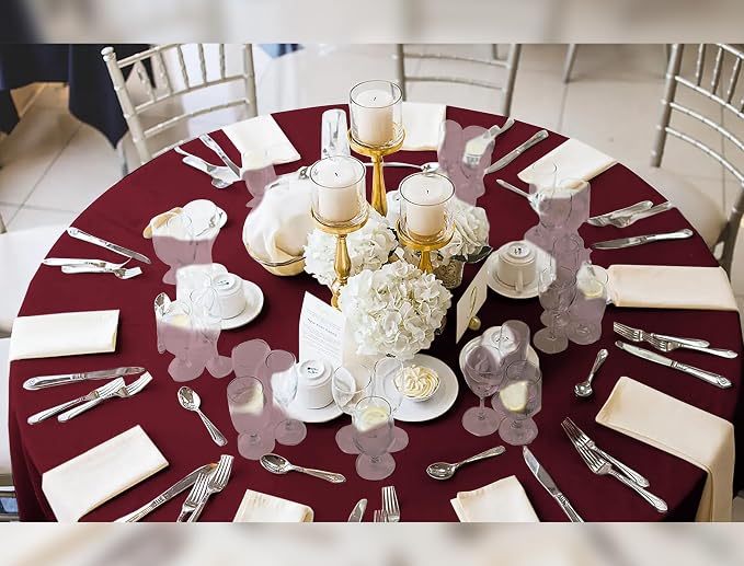 YMHPRIDE 6 Pack Round Tablecloths - Burgundy, 90 Inch Polyester, Washable Fabric Table Covers for Wedding, Party, Dining, Banquet - Image 5