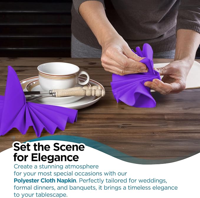 Leading Linens 10 pcs Purple 20"x20" Polyester Cloth Napkins | Premium, soft, & durable square linen napkins, perfect for weddings, dining, restaurants, & parties. Washable. - Image 3