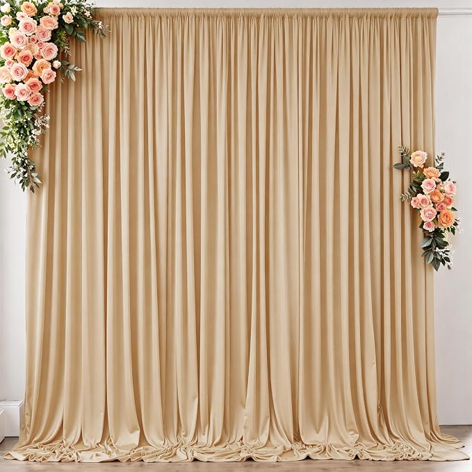 10 ft x 10 ft Wrinkle Free Champagne Backdrop Curtain for Parties, 2 Panels 10ft Polyester Champagne Photo Backdrop Drapes for Graduation Birthday Wedding Party Stage Curtains - Image 5