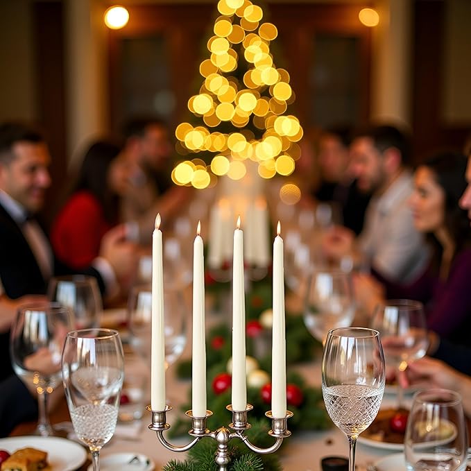 OSHINE 12 Pack Ivory Taper Candles Long Taper Candle 10 Inch Dripless Unscented Smokeless & Emergency 7-8 Hours Long Burning Tall Candlesticks Ideal for Weddings, Thanksgiving, Christmas, Dinner Party