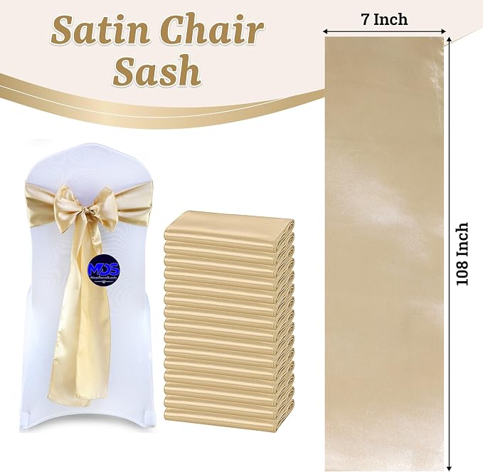 VDS Satin Chair Sashes Chair Cover Back Tie Sateen Bows Ribbon for Wedding Birthday Graduation Engagement Ceremony Event Party Banquet Venue Hotel All Dining Chair Decoration (25PC) (Champagne) - Image 3