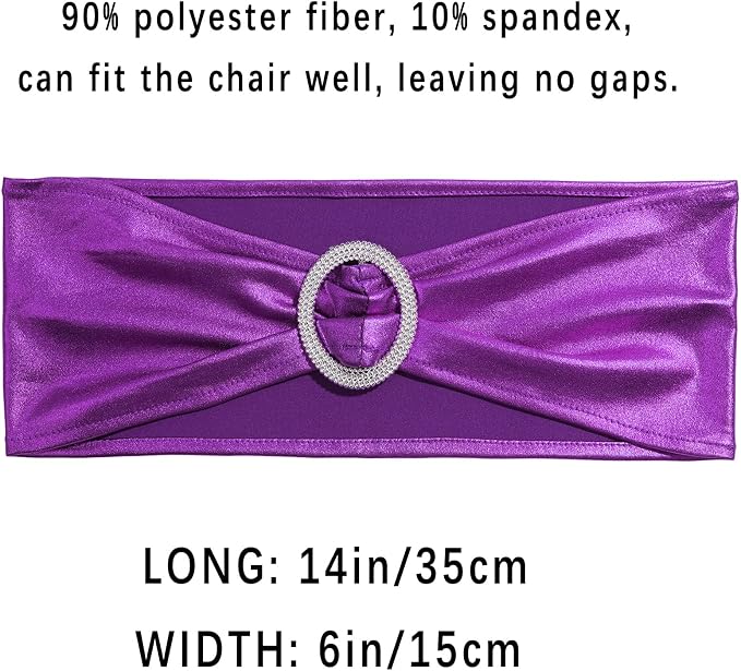 Dimatic 25 PCS Spandex Stretch Chair Sashes Bow Elastic Chair Cover Bands with Buckle Slider for Wedding, Banquet, Party, Hotel Event Decorations - Purple - Image 3