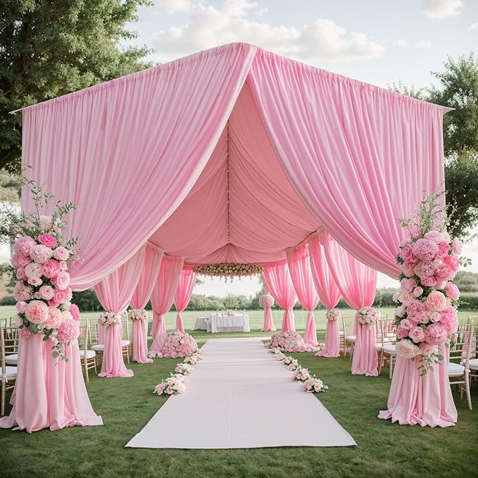 2 Panels 5x20ft Pink Ceiling Drapes for Wedding Parties, Wrinkle Free Thick Polyester 20ft Extra Long Wedding Draping Pink Ceiling Curtains Arch Drapery for Birthday Party Canopy Tent Decor - Image 5
