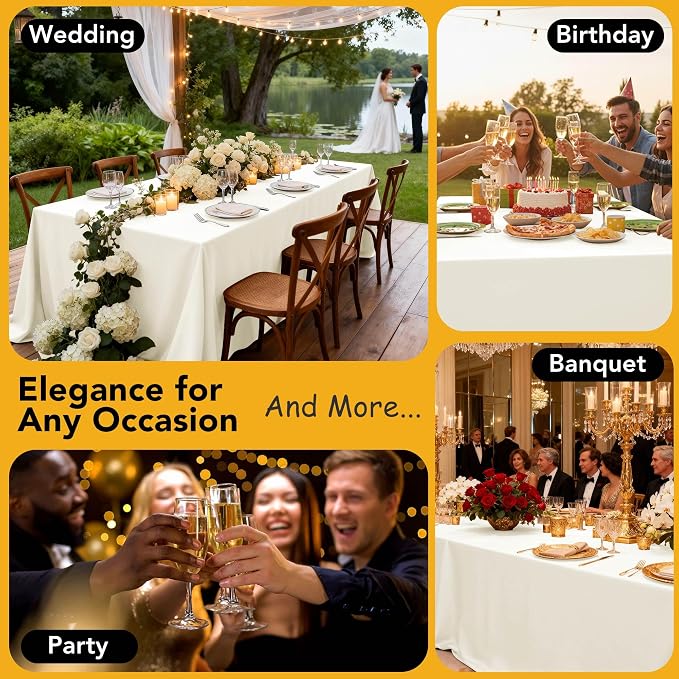 10-Pack Ivory Tablecloths for Rectangle Tables, 60 x 84 Inches | Stain-Resistant Polyester Fabric for 4 Foot Tables - Washable Table Covers for Weddings, Banquets, Birthday Parties, Events - Image 5