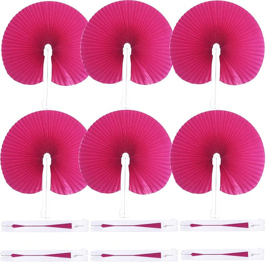 Bestage 20 Pieces Fuchsia/Hot Pink Round Paper Fans | Foldable Handheld Fans for Women,Folding Hand Fans for Wedding,Bridal Guest,Church,Party Favors,Dancing,Birthday,DIY by Bestage