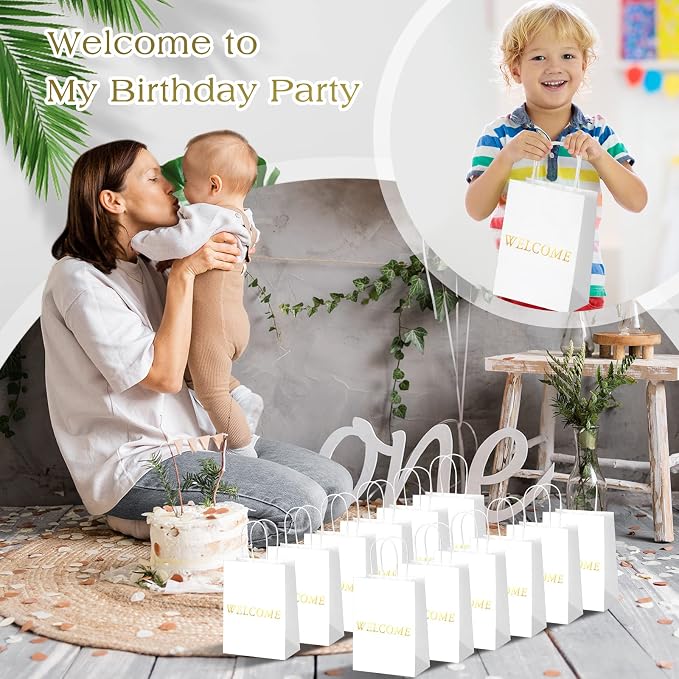Jexine 100 Pcs Welcome Gift Bags Kraft Paper 5.9x3.1x8.1,White | for Wedding Favors, Church Visitors, Hotel Guest Kits, Retail Shopping, Event Giveaways,Sturdy Kraft Paper and Handles - Image 5