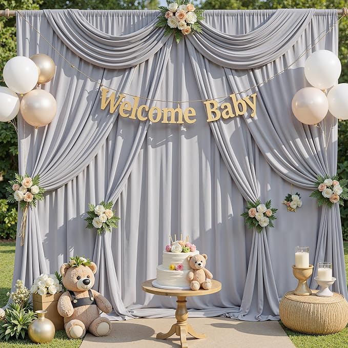 30x10ft Silver Backdrop Curtains for Parties, 6 Panels 5x10ft Wrinkle-Free Polyester Background Curtains for Wedding, Birthday, Baby Shower,Graduation, Decorations - Image 2